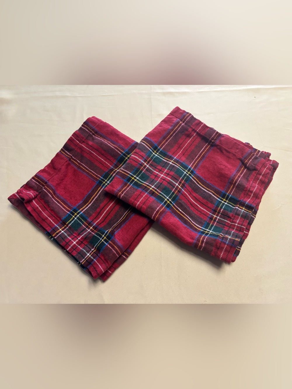 Set of 2 - Red Tartan Plaid Kitchen Towels Dishcloth Napkins Holidays READ